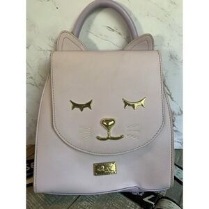Betsey Johnson Cat Backpack‎ Purse Lilac Purple Black Straps Adjustable Gold
